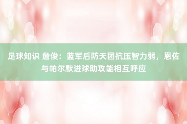 足球知识 詹俊：蓝军后防天团抗压智力弱，恩佐与帕尔默进球助攻能相互呼应